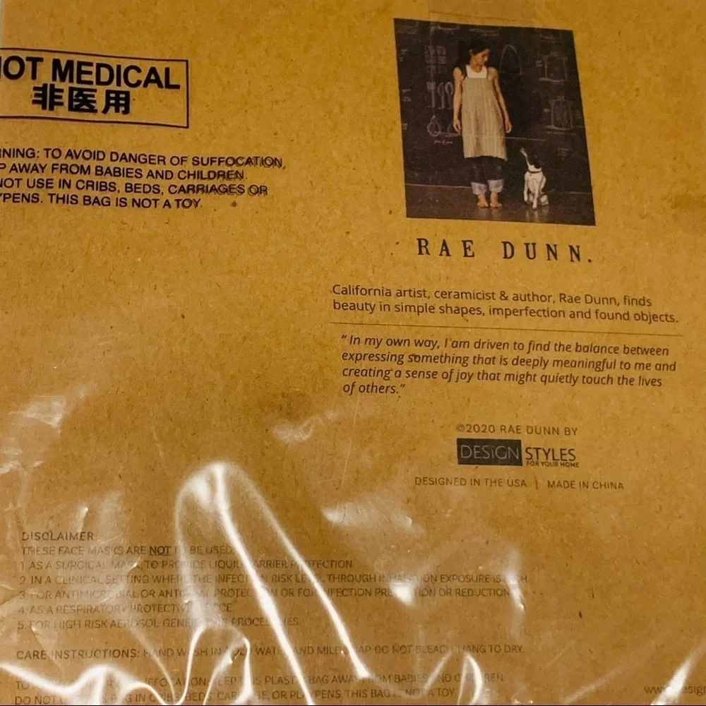 Rae Dunn Face Masks Reusable Set of 2 Black Masks